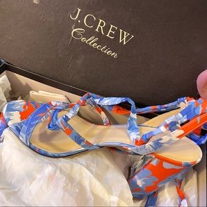 J. Crew Collection Woman's 9 Ratti Rio Orange Floral Lace Up Pump Heels